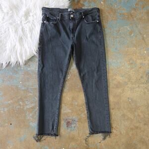 Agolde Toni Mid Rise Black Straight Leg Ankle Jeans Size 31 Black Fray Hem